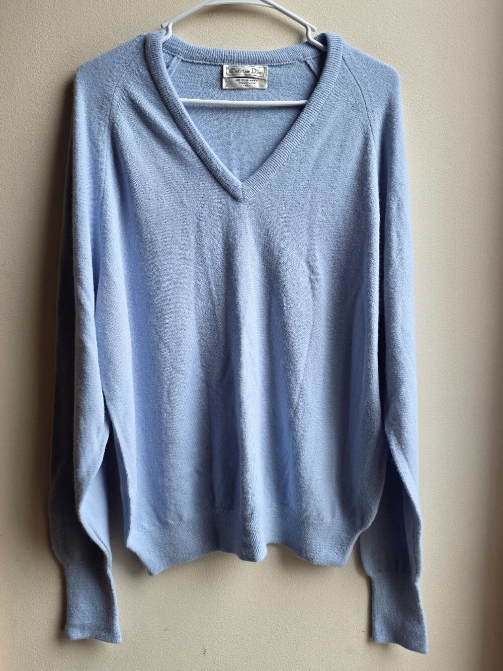 Vintage Christian Dior Light Blue V-Neck Sweater Size XL